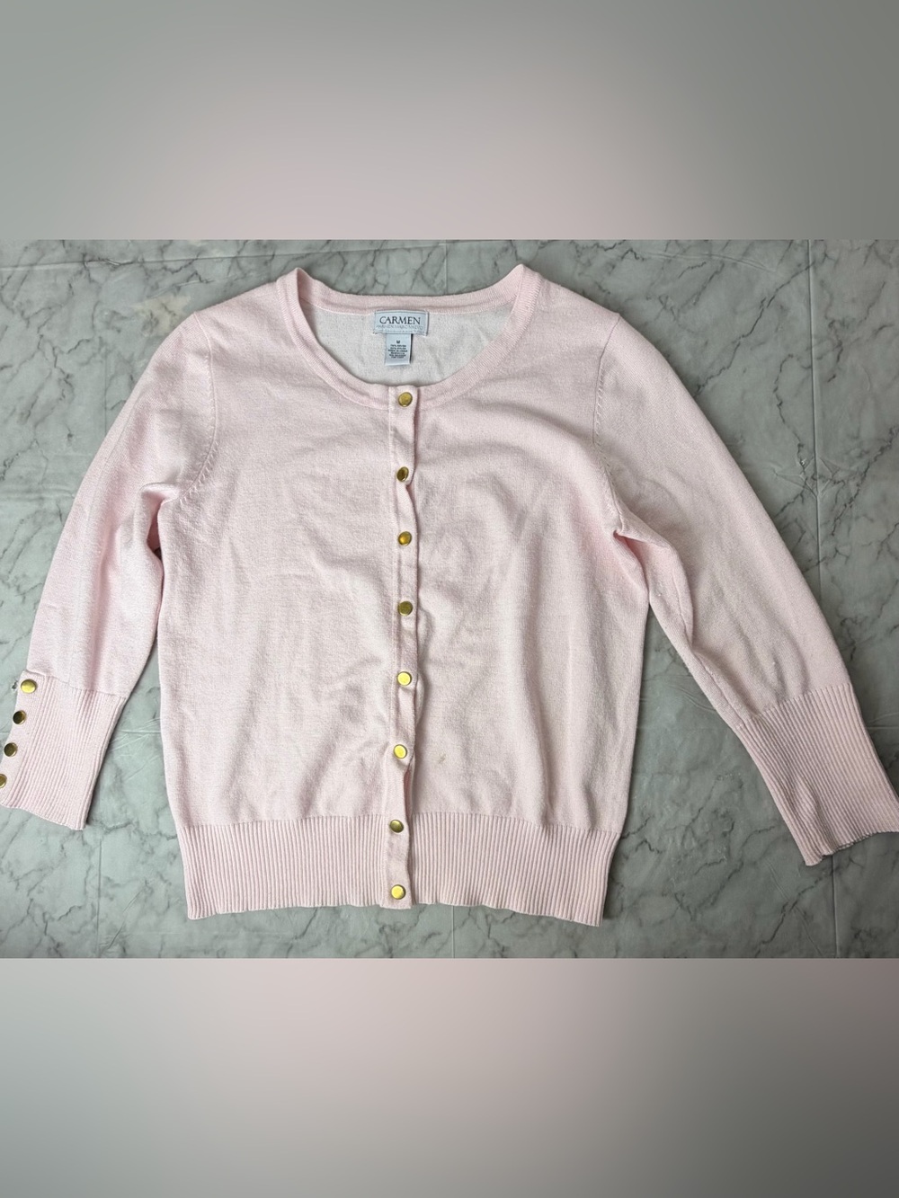 Soft Pink Gold Snap Button Cardigan Sweater M Romantic Preppy Versatile Classic - Picture 9 of 14